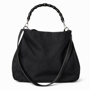 Gucci vintage Tom Ford era Bamboo Black Leather logo handbag authentic